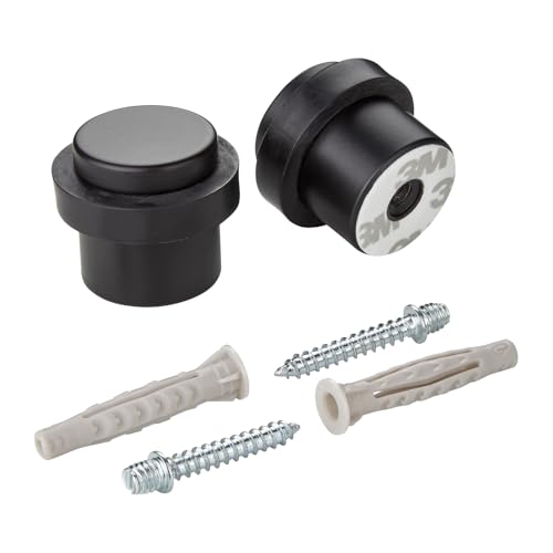 SOTECH 2er Set Türstopper STOPPER Fußbodenmontage (Ø 36 mm, Höhe 32 mm, Stahl, schwarz matt pulverlackiert) Tür-Stopper mit Gummipuffer zum Schrauben und Kleben von SOTECH