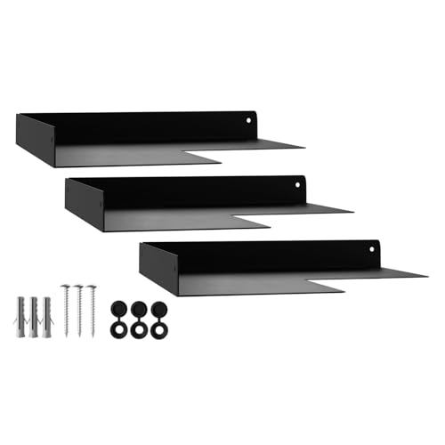 SOTECH 3er Set Design Eckregal HOVER-XII 250 x 250 x 30 mm schwarz, Wandmontage, Schweberegal inkl. Befestigungsset, modernes Wandboard für Bad Küche oder Wohnzimmer von SOTECH