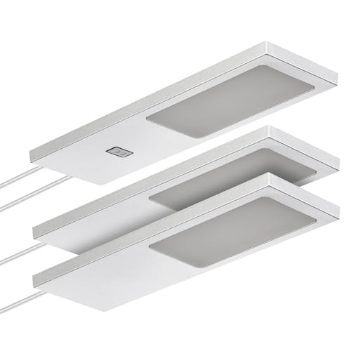 SOTECH 3er Set LED-Möbelleuchte GIULIA II mit/ohne Sensor silbergrau, 2700K warmweiß inkl. Trafo & Verteiler Unterbauleuchte Schrankleuchte Vitrinenbeleuchtung von SOTECH