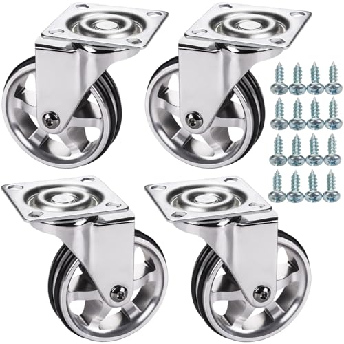 SOTECH 4 Stück High end Möbelrollen BOBBY Ø 75 mm Aluminiumrad ohne Bremse (Feststeller) inkl. Schraubenset Belastbarkeit bis 200 kg (50 kg pro Transportrolle) von SOTECH