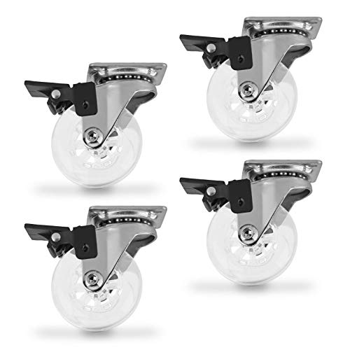SOTECH 4 Stück Lenkrollen SWIFT Rollen-Ø 50 mm transparent mit Feststellfunktion, Transportrollen belastbar bis 140 kg (35 kg pro Möbelrolle), Höhe 64 mm von SOTECH