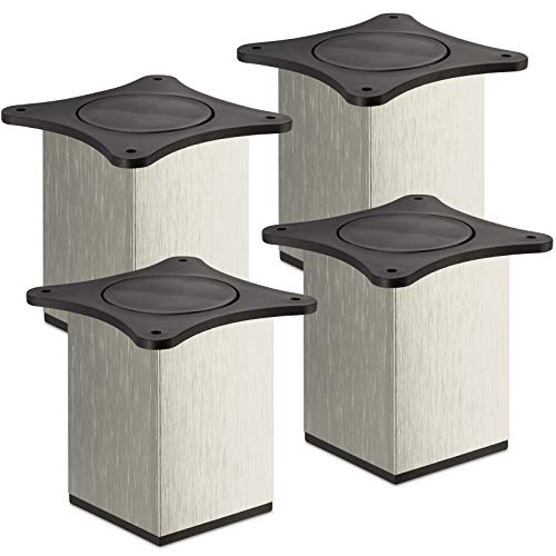 SOTECH 4 Stück Möbelfüße Quebec II 100 mm 65 x 65 mm Edelstahloptik Schrankbeine aus Aluminium von SOTECH
