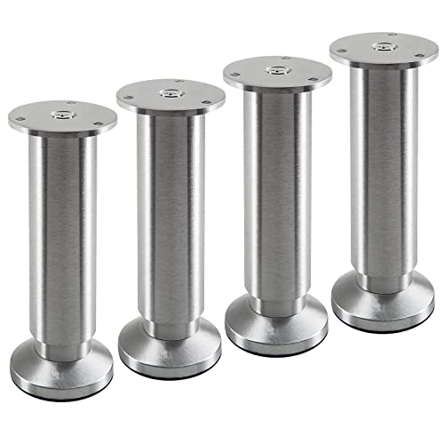 SOTECH 4 Stück Möbelfüße Terra Höhe 150 mm Alu gebürstet Bettfüße höhenverstellbar bis max. 15 mm, belastbar bis 250 kg/je Fuß von SOTECH