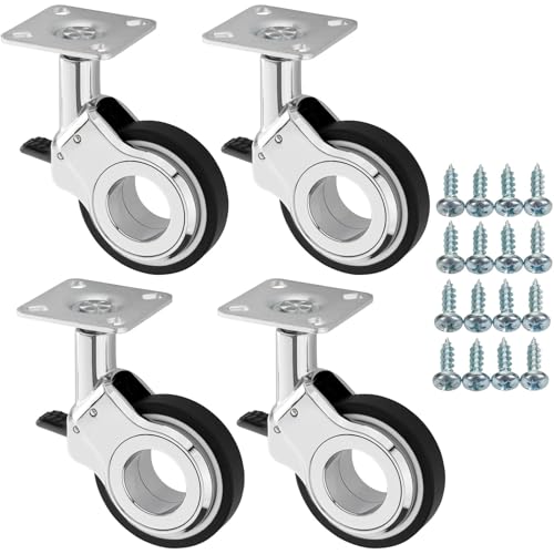 SOTECH 4 Stück Möbelrollen BERLIN Ø 60 mm chrom/schwarz mit Bremse (Feststeller) inkl. Schraubenset Belastbarkeit bis 240 kg (60 kg pro Lenkrolle) von SOTECH
