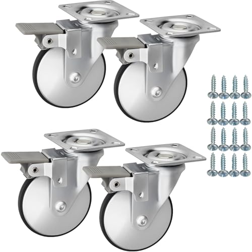 SOTECH 4 Stück Möbelrollen LINDAU Ø 75 mm silbergrau/schwarz mit Bremse (Feststeller) inkl. Schraubenset Belastbarkeit bis 140 kg (35 kg pro Lenkrolle) von SOTECH