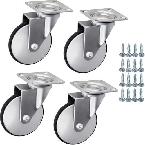 SOTECH 4 Stück Möbelrollen LINDAU Ø 75 mm silbergrau/schwarz ohne Bremse (Feststeller) inkl. Schraubenset Belastbarkeit bis 140 kg (35 kg pro Transportrolle) von SOTECH