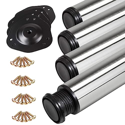 SOTECH 4 Stück Tischbeine Höhe 710 mm Ø 60 mm echt Edelstahl mit Anti-Fingerprint-Beschichtung belastbar bis 300 kg (75 kg pro Stück), Schreibtischbeine mit 32 mm Höhenverstellung Tischfüße von SOTECH