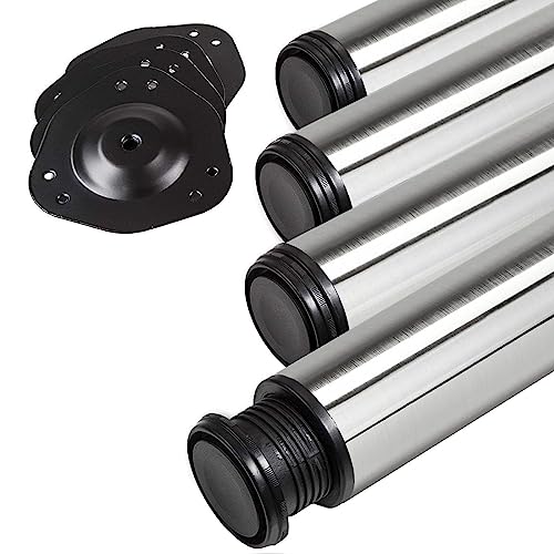 SOTECH 4 Stück Tischbeine Höhe 820 mm Ø 76/80 mm echt Edelstahl gebürstet belastbar bis 300 kg (75 kg pro Stück), Tischfüße mit 32 mm Höhenverstellung Schreibtischbeine von SOTECH