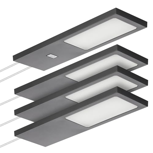 SOTECH 4er Set LED-Möbelleuchte GIULIA II mit/ohne Sensor schwarz, 4000K neutralweiß inkl. Trafo & Verteiler Unterbauleuchte Schrankleuchte Vitrinenbeleuchtung von SOTECH