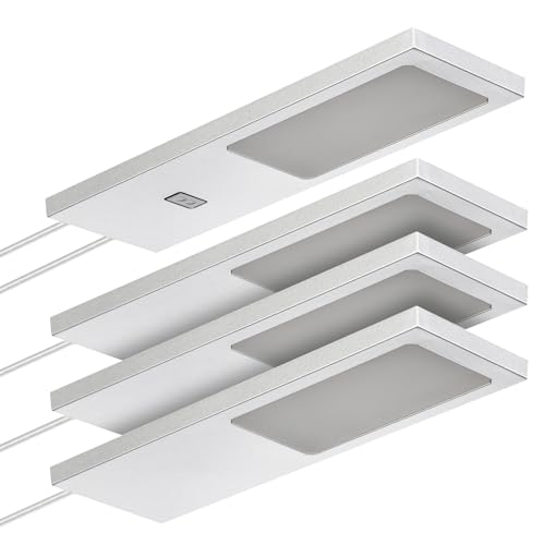 SOTECH 4er Set LED-Möbelleuchte GIULIA II mit/ohne Sensor silbergrau, 2700K warmweiß inkl. Trafo & Verteiler Unterbauleuchte Schrankleuchte Vitrinenbeleuchtung von SOTECH