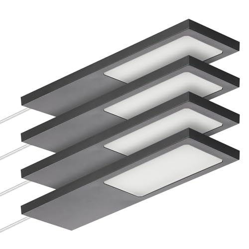 SOTECH 4er Set LED-Möbelleuchte GIULIA II ohne Sensor schwarz, 4000K neutralweiß inkl. Trafo & Verteiler Unterbauleuchte Schrankleuchte Vitrinenbeleuchtung von SOTECH
