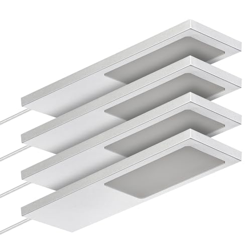 SOTECH 4er Set LED-Möbelleuchte GIULIA II ohne Sensor silbergrau, 4000K neutralweiß inkl. Trafo & Verteiler Unterbauleuchte Schrankleuchte Vitrinenbeleuchtung von SOTECH