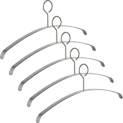 SOTECH 5 Stück Kleiderbügel echt Edelstahl gebürstet 455 x 20 x 185 mm mit geschlossener Öse Garderobenbügel Bügel für Flurgarderobe von SOTECH