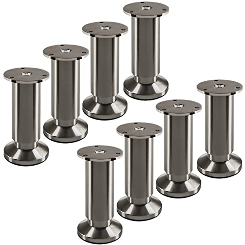 SOTECH 8 Stück Möbelfüße Terra Höhe 120 mm Edelstahloptik gebürstet Tischbeine höhenverstellbar bis max. 15 mm, belastbar bis 250 kg/je Fuß von SOTECH