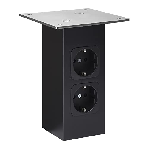 SOTECH Barkonsole gerade mit Steckdosen (70 x 70 mm, Höhe 170 mm, 30 Kg Tragkraft, schwarz) Tresenstütze für Holzplatten oder Glasplatten von SOTECH