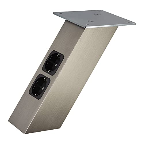 SOTECH Barkonsole schräg 210 x 80 x 70 mm in Edelstahloptik mit Schuko Steckdosen 30 Kg Tragkraft Thekenfuß Konsole von SOTECH