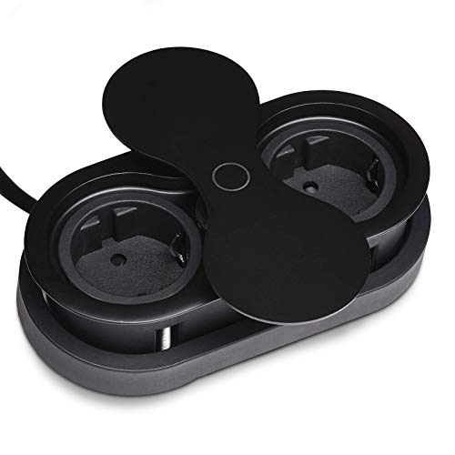 SOTECH Einbausteckdose (2 x Schukosteckdose) schwarz inkl. Stecker mit Push to open Drehdeckel Steckdosenelement für Arbeitsplatten und Schreibtische von SOTECH