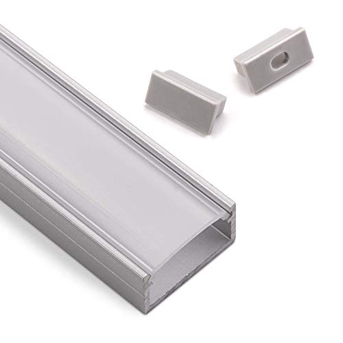 SOTECH LED Alu Profil-PH1 (2000 x 18 x 8,5 mm) für breite LED Stripes bis 16 mm (z.B. für Philips Hue LightStrip) Aufbauprofil mit opaler Abdeckung und Endkappenset von SOTECH