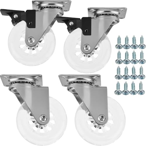 SOTECH Möbelrollen Set SWIFT Ø 75 mm transparent 2 x mit und 2 x ohne Bremse (Feststeller) inkl. Schraubenset Belastbarkeit bis 140 kg (35 kg pro Lenkrolle) von SOTECH