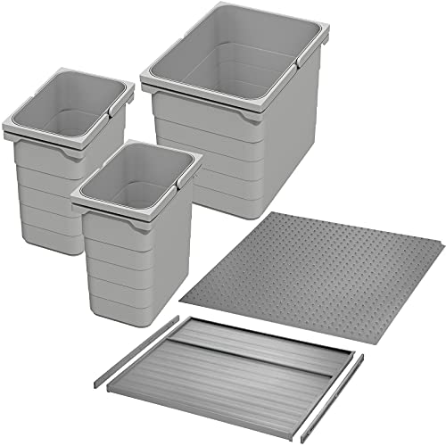 SOTECH Ninka Abfalltrennsystem eins2vier KB 450 mm, Seitenstärke 16 mm Höhe 250 mm 2x 7L, 1x 15L, 1x 45er Bodenplatte, 1x 45er Deckelplatte, 2x Führungsleiste alugrau für Tandembox von SOTECH