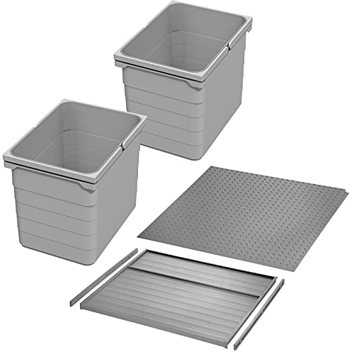 SOTECH Ninka Abfalltrennsystem eins2vier KB 500 mm, Seitenstärke 16 mm Höhe 250 mm 2x 15L, 1x 50er Bodenplatte, 1x 50er Deckelplatte, 2x Führungsleiste alugrau für Tandembox von SOTECH