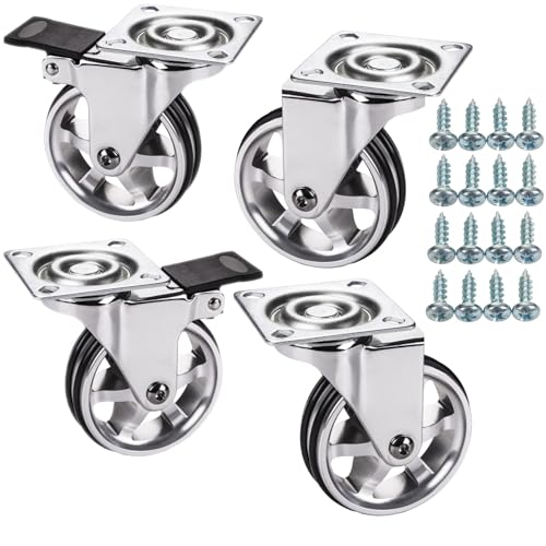 SOTECH Set High end Möbelrollen BOBBY Ø 75 mm Aluminiumrad 2 x mit und 2 x ohne Bremse (Feststeller) inkl. Schraubenset Belastbarkeit bis 200 kg (50 kg pro Transportrolle) von SOTECH