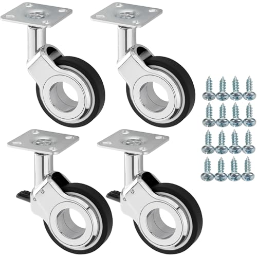 SOTECH Set Möbelrollen BERLIN Ø 60 mm chrom/schwarz 2 x mit und 2 x ohne Bremse (Feststeller) inkl. Schraubenset Belastbarkeit bis 240 kg (60 kg pro Transportrolle) von SOTECH