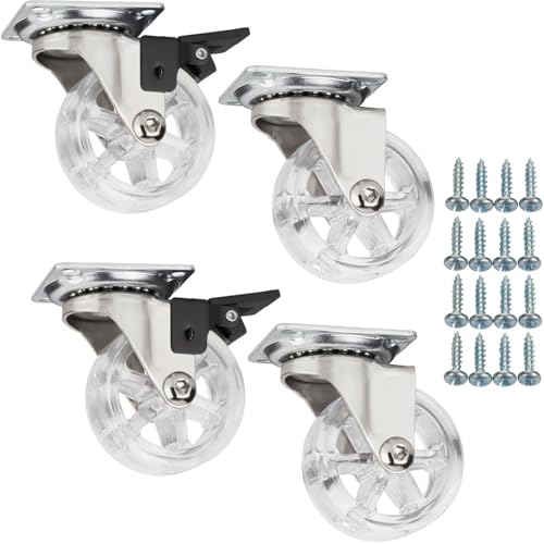 SOTECH Set Möbelrollen RAPID Ø 50 mm transparent 2 x mit und 2 x ohne Bremse (Feststeller) inkl. Schraubenset Belastbarkeit bis 140 kg (35 kg pro Transportrolle) von SOTECH