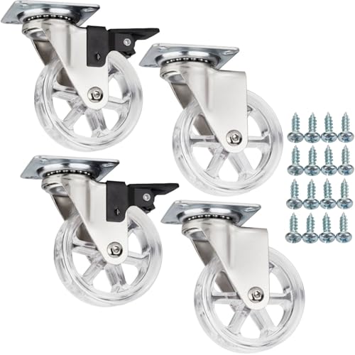 SOTECH Set Möbelrollen RAPID Ø 75 mm transparent 2 x mit und 2 x ohne Bremse (Feststeller) inkl. Schraubenset Belastbarkeit bis 140 kg (35 kg pro Transportrolle) von SOTECH