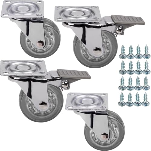 SOTECH Set Möbelrollen ULM Ø 50 mm transparent 2 x mit und 2 x ohne Bremse (Feststeller) inkl. Schraubenset Belastbarkeit bis 160 kg (40 kg pro Transportrolle) von SOTECH