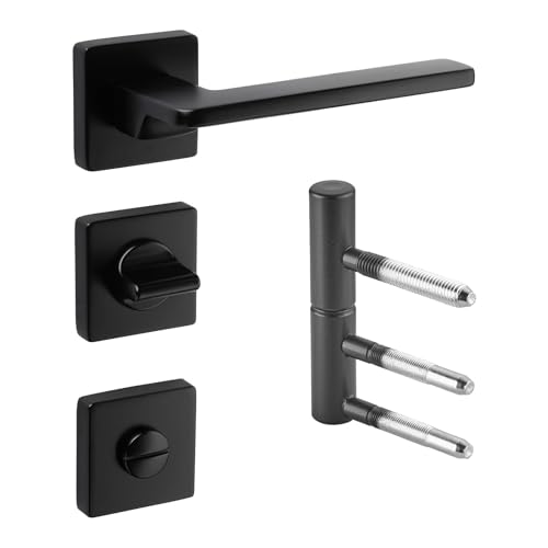 SOTECH Türdrückergarnitur ADAMO Bad WC-Set schwarz + Stahl Türscharniere 2-teilig Ø 15 mm mit Nylon-Gleitlager bis 60 kg Tragkraft - Stilvolle und robuste Kombination für Bad-Türen SOTECH Türdrückergarnitur ADAMO Bad WC-Set schwarz + Stahl Türscharniere 2-teilig Ø 15 mm mit Nylon-Gleitlager bis 60 kg Tragkraft - Stilvolle und robuste Kombination für Bad-Türen von SOTECH