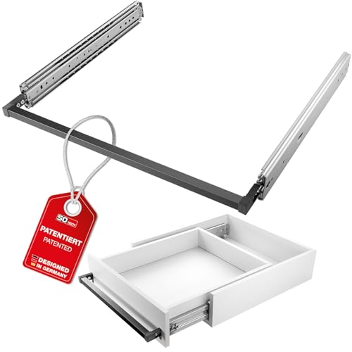 SOTECH VarioSlide Pat. Schubladenschienen Komplettset Schwerlastauszug KV2-200-H76-800 EH 800 mm bis 200 kg Einhandverriegelung schwarz eloxiert für Schubladen mit Front bis 1200 mm Breite, Caravan, von SOTECH