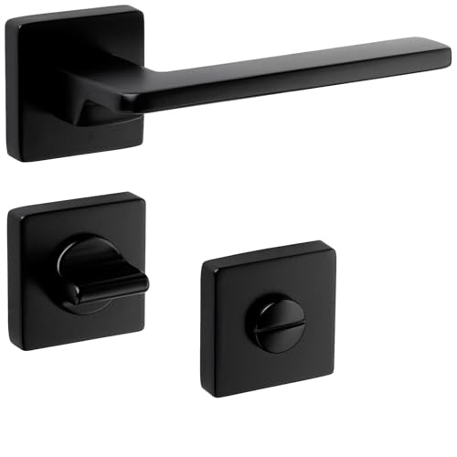 Türdrückergarnitur ADAMO schwarz matt eckig mit Rosetten für Bad/WC Türgriff Türklinke Türbeschlag inkl. Montagematerial von SOTECH von SOTECH