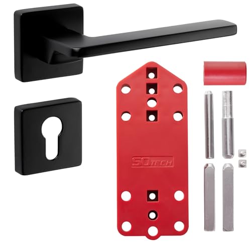 Türdrückergarnitur ADAMO schwarz matt eckig mit Rosetten für Profilzylinder Türgriff Türklinke Rosettengarnitur inkl. Montagematerial und Bohrschablone von SOTECH von SOTECH
