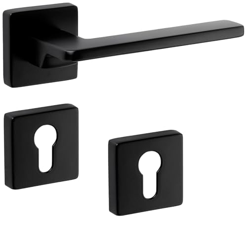 Türdrückergarnitur ADAMO schwarz matt eckig mit Rosetten für Profilzylinder Türgriff Türklinke Rosettengarnitur inkl. Montagematerial von SOTECH von SOTECH