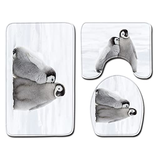 Badematten Set 3 teilig,Toilettenmatte Set,3er Badgarnitur Badezimmer Matte Set Dusch Bade Matte Vorleger Teppich 3D Weißer Pinguin für Wohnzimmer,Schlafzimmer,Schwimmbad Toilet von SOTGQ