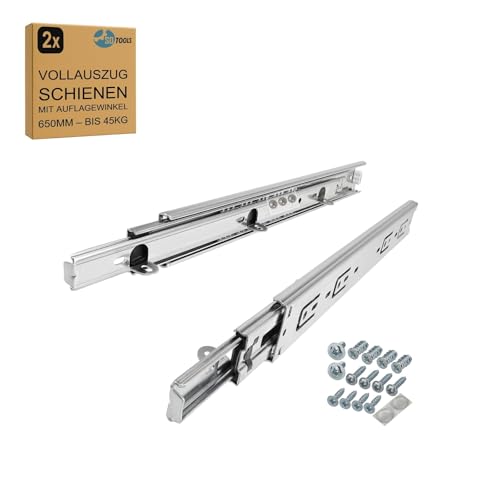 SOTOOLS 1 Paar Auszugsschienen 650 mm mit Auflagewinkel Vollauszug, kugelgelagert, Tragkraft 45 kg, Höhe 45 mm, Breite 12,7 mm, werkzeuglos trennbar Schubladenschienen 650mm SOTOOLS 1 Paar Auszugsschienen 650 mm mit Auflagewinkel Vollauszug, kugelgelagert, Tragkraft 45 kg, Höhe 45 mm, Breite 12,7 mm, werkzeuglos trennbar Schubladenschienen 650mm von SOTOOLS