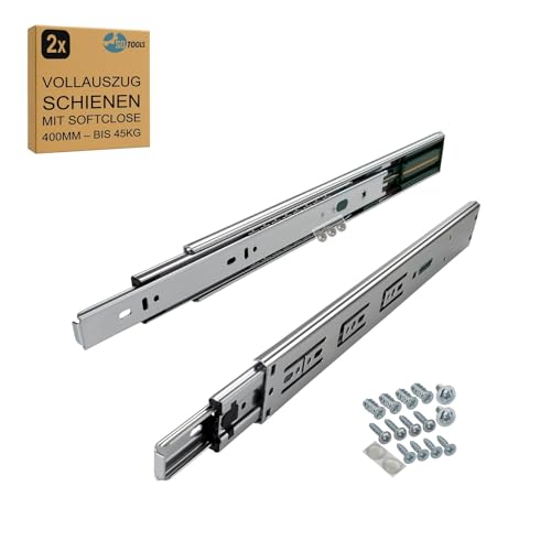 SOTOOLS 1 Paar kugelgelagerte Schubladenschienen mit SOFTCLOSE 400 mm – Vollauszug aus Stahl – 45 kg Tragkraft – Schubladen & Möbel Schubladenauszug 400 mm – Werkstatt Küchenschränke Schrankauszug von SOTOOLS