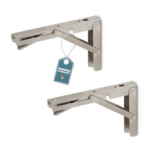 SOTOOLS 2er Set FOLDURA Klappkonsole 250 mm Edelstahl Paar Faltkonsole Edelstahl 250 mm für Regale und Möbel von SOTOOLS