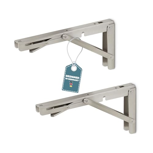 SOTOOLS 2er Set FOLDURA Klappkonsole 300 mm Edelstahl Paar Edelstahl Faltkonsole 300 mm klappbar für Wandmontage von SOTOOLS
