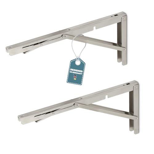 SOTOOLS 2er Set FOLDURA Klappkonsole 350 mm Edelstahl Paar Schwerlast Klappkonsole Edelstahl 350 mm für Regale von SOTOOLS