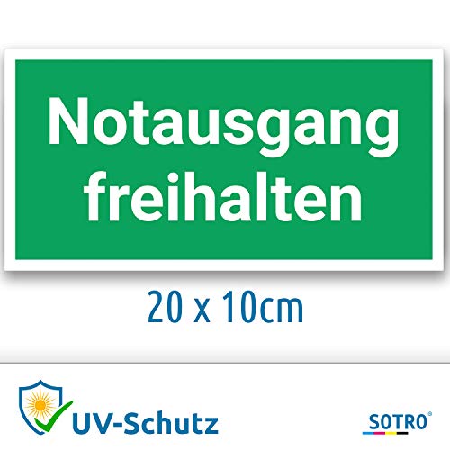 Notausgang freihalten Aufkleber, 20x10cm UV-Schutz Notausgangsschild Fluchtweg/Rettungsweg von SOTRO