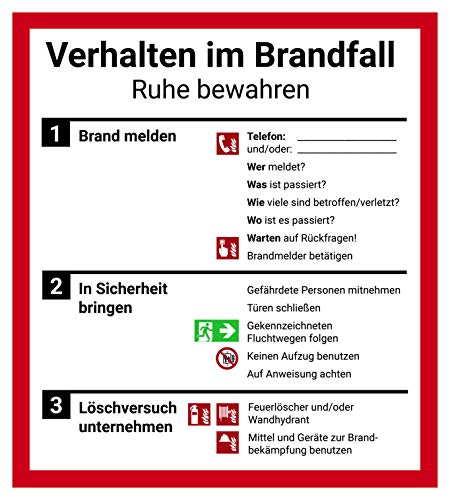 Schild Aushang Verhalten im Brandfall, 18x20cm ISO 7010, Betriebsaushang Notfallplan von SOTRO