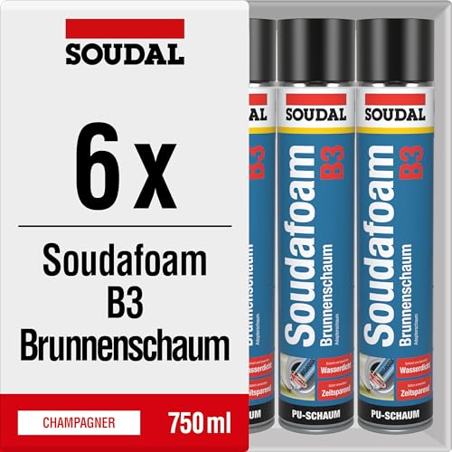 6 x Soudal Soudafoam B3, 750ml, einkomponentiger Polyurethanschaum, Brunnenschaum mit Adapter, Spar-Set (6) von Soudal