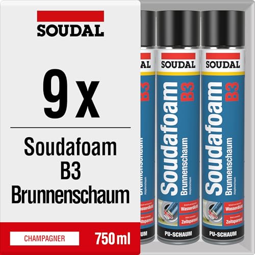 9 x Soudal Soudafoam B3, 750ml, einkomponentiger Polyurethanschaum, Brunnenschaum mit Adapter, Spar-Set (9) von Soudal