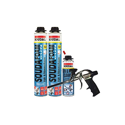 Soudafoam B2 Pistolenschaum Set 2 Stück mit Profi-Schaumpistole + Reiniger von Soudal
