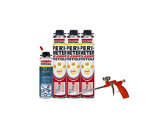Soudal Kombi Set 3 x Perimeterkleber 750ml Dose + 1 x Soudal PU- Reiniger 500ml Dose + Schaumpistole Compact von Soudal