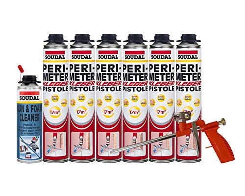 Soudal Kombi Set 6 x Perimeterkleber 750ml Dose + 1 x Soudal PU- Reiniger 500ml Dose + Schaumpistole Compact von Soudal