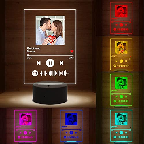 Personalisierte Spotify Nachtlicht mit Foto 7 Farben Nachtlampe Led Acryl Scannbar Musik Platte Selbst Gestalten Geschenk für Paare Freund Kinder Musikfan Zimmer Nachttisch Weihnachten Geburtstag von SOUFEEL