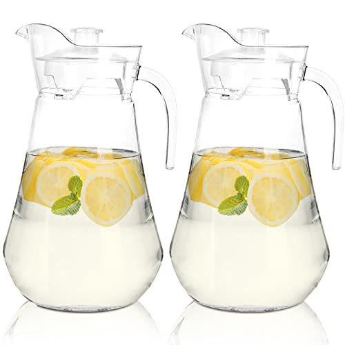 SOUJOY 2 Pack Kunststoff Krug, 2L Clear Iced Water Krug mit Deckel und Griff, hitzebeständig BPA-Free Tea Pitcher für Saft, Milch, kalte oder heiße Getränke von SOUJOY